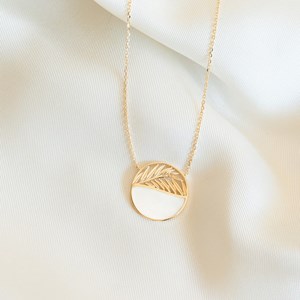 Collier nacre palme or plume de paon