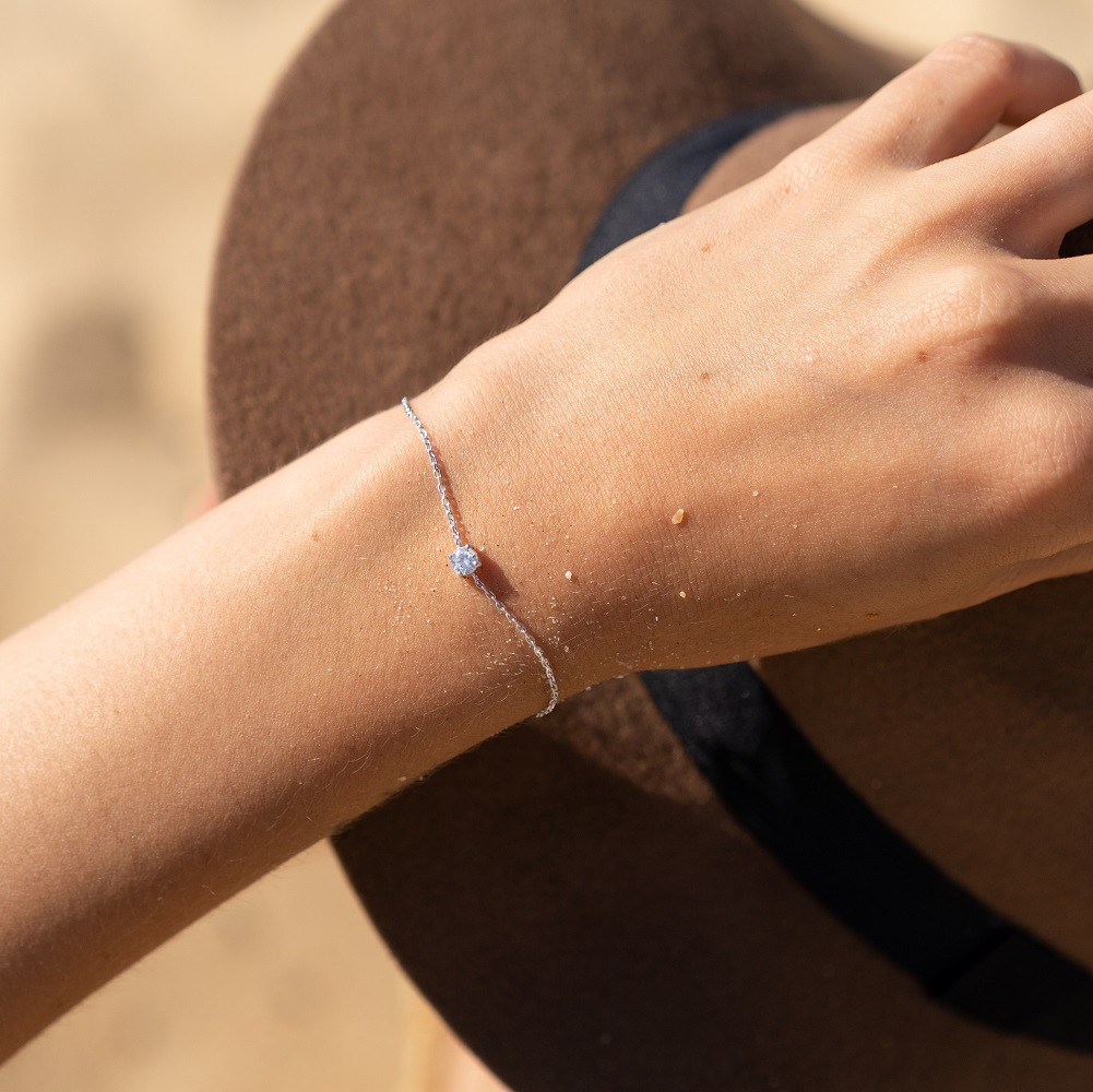 Bracelet En Argent Massif Avec Strass - Style Brillant - Occasion