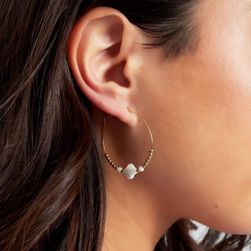 Nerina Bijoux - Boucles d'oreilles trefle nacre acier