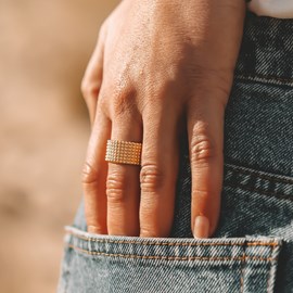 Bague large plaqué or mode  perles