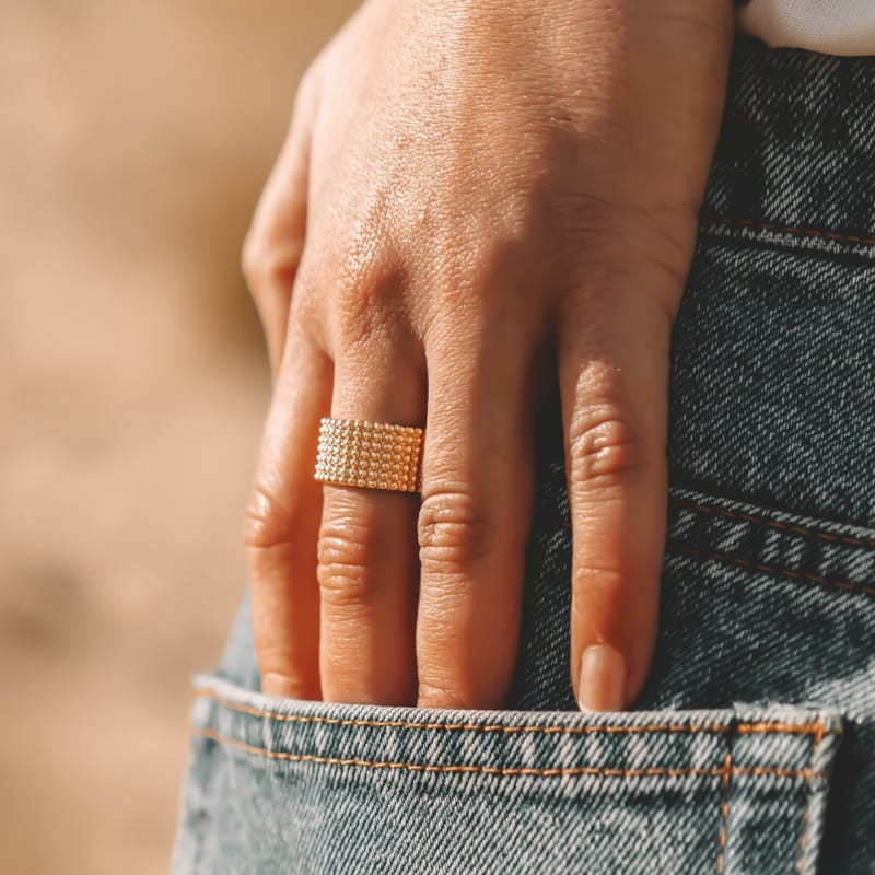 Nerina Bijoux - Bague large plaqué or mode perles