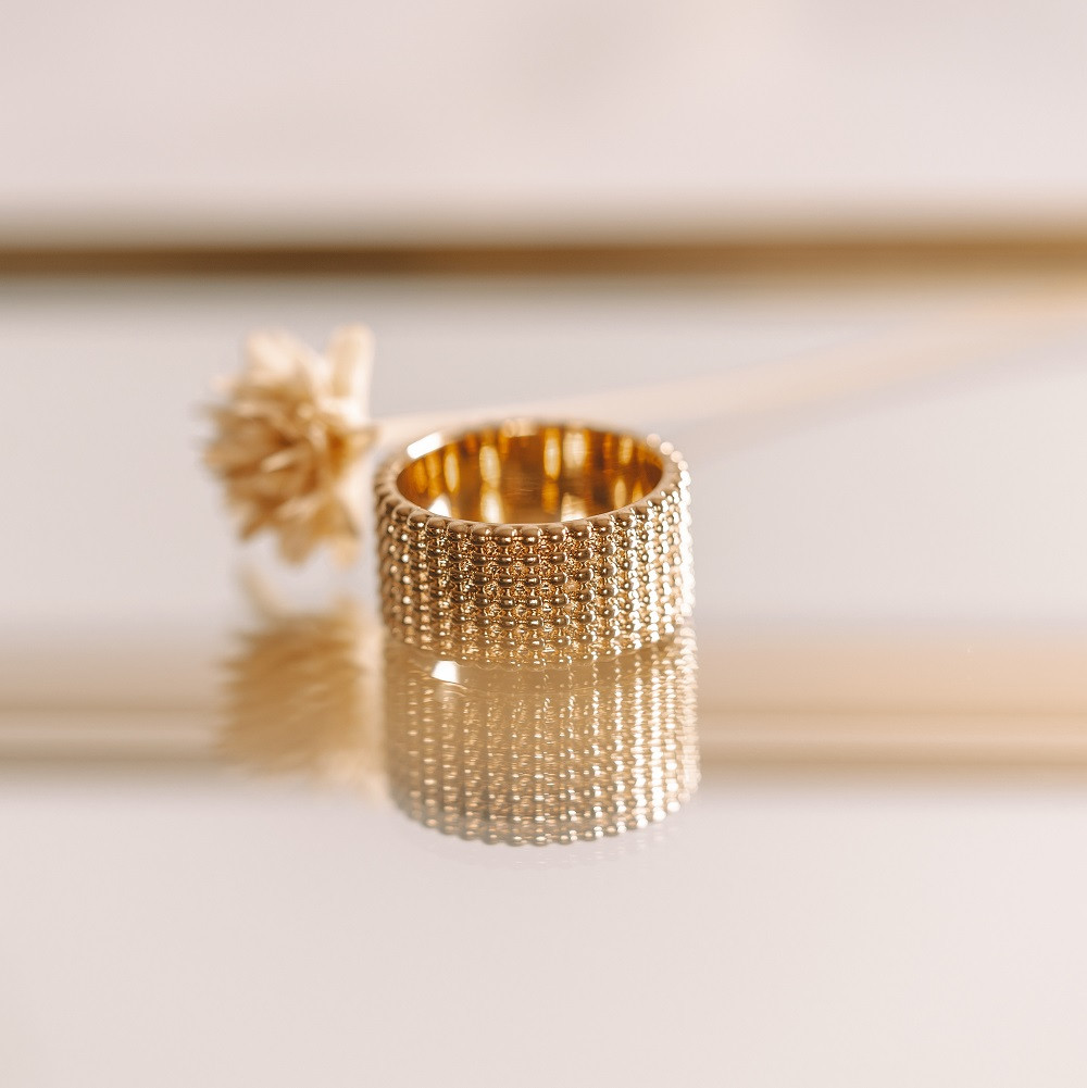 Bague Large Plaquée Or 18 Carats Avec Perle Ovale - Argent 925, Style Bande Texture, Pour Mariage Ou Cadeau