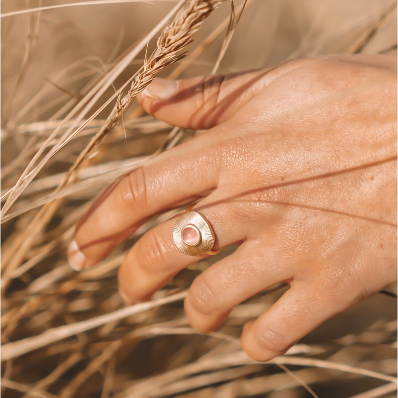 Bague plaqué or pierre fine quartz rose
