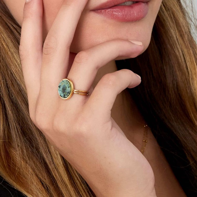 Nerina Bijoux - Bague amazonite acier inoxydable