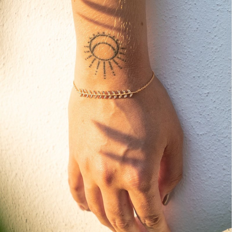 Bracelet plaqué or feuilles zirconium