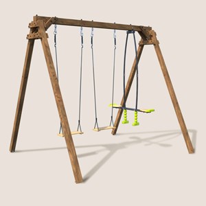 Portique en bois carré 3 agrès avec face