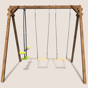 Portique en bois carré 3 agrès avec face