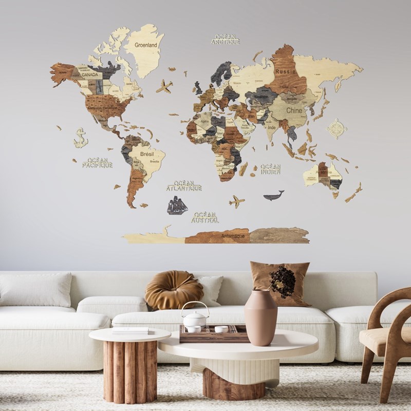 CreatifWood - Carte du monde en bois 3d multicolor l