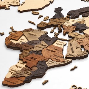 Carte du monde en bois 3d multicolor l