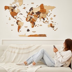 Carte du monde en bois 3d multicolor l