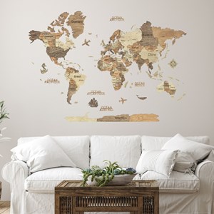 Carte du monde en bois 3d foncée l
