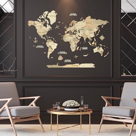 Carte du monde en bois 3d claire m