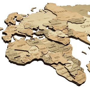Carte du monde en bois 3d claire xl
