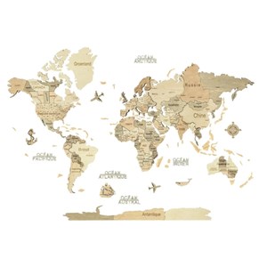 Carte du monde en bois 3d claire xl