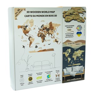 Carte du monde en bois 3d claire xl