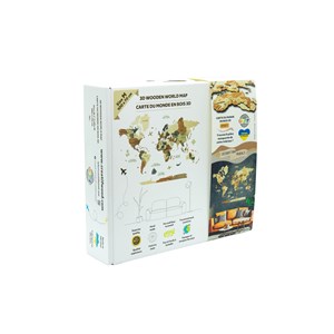 Carte du monde en bois 3d ambrée m