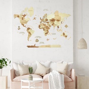 Carte du monde en bois 3d ambrée l