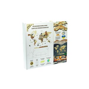 Carte du monde en bois 3d ambrée l