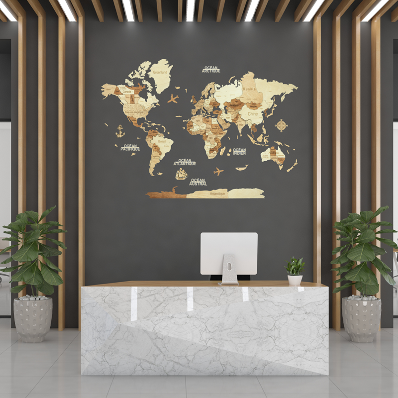 CreatifWood - Carte du monde en bois 3d ambrée xl