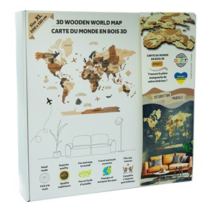 Carte du monde en bois 3d ambrée xl
