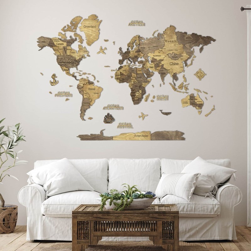 Carte du monde en bois 3d chocolate m