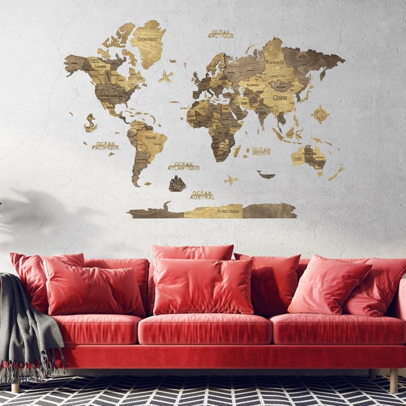 CreatifWood - Carte du monde en bois 3d chocolate xl