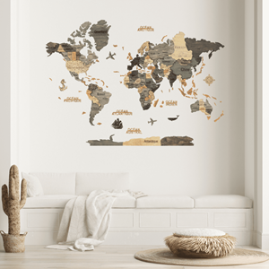 Carte du monde en bois 3d graphite m
