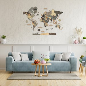Carte du monde en bois 3d graphite m