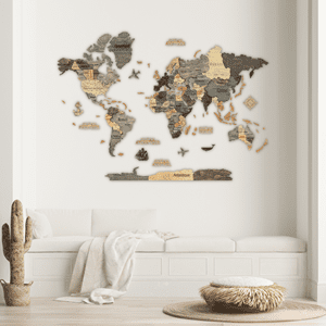 Carte du monde en bois 3d graphite l