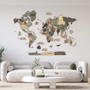 Carte du monde en bois 3d graphite l