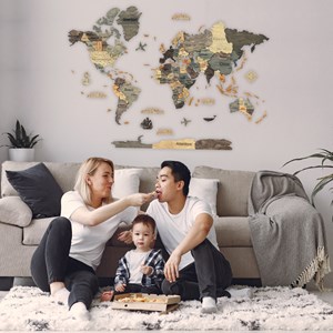 Carte du monde en bois 3d graphite l