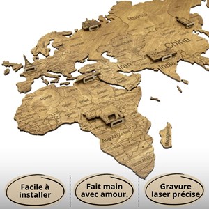 Carte du monde en bois 2d foncée s