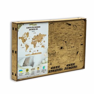 Carte du monde en bois 2d foncée s