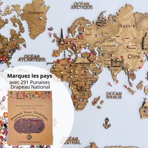 Carte du monde en bois 2d foncée s
