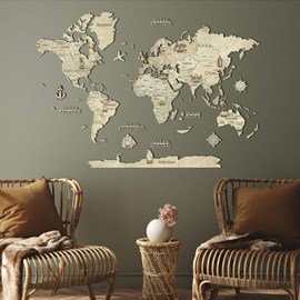Carte du monde en bois  2d claire s
