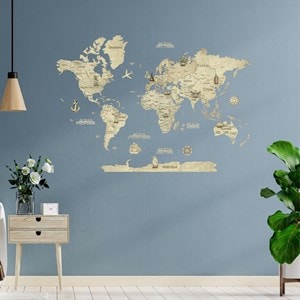 Carte du monde en bois  2d claire s