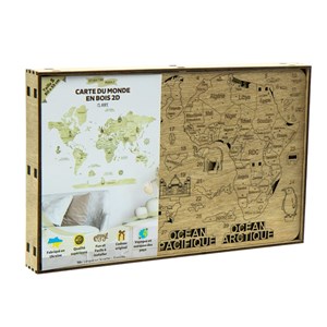 Carte du monde en bois  2d claire s