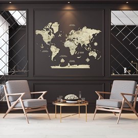 Carte du monde en bois  2d claire m
