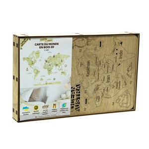 Carte du monde en bois  2d claire m