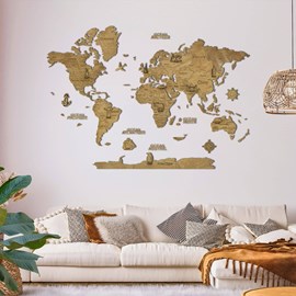 Carte du monde en bois  2d foncée l