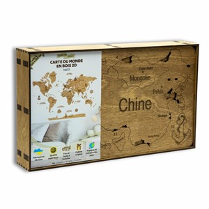 Carte du monde en bois  2d foncée l