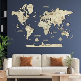 Carte du monde en bois  2d claire l