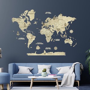 Carte du monde en bois  2d claire l