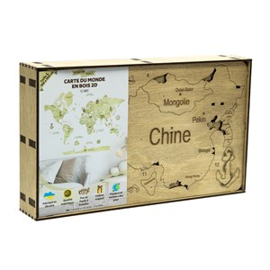 Carte du monde en bois  2d claire l