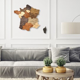 Carte de france en bois 3d  multicolor