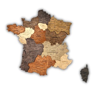 Carte de france en bois 3d  multicolor