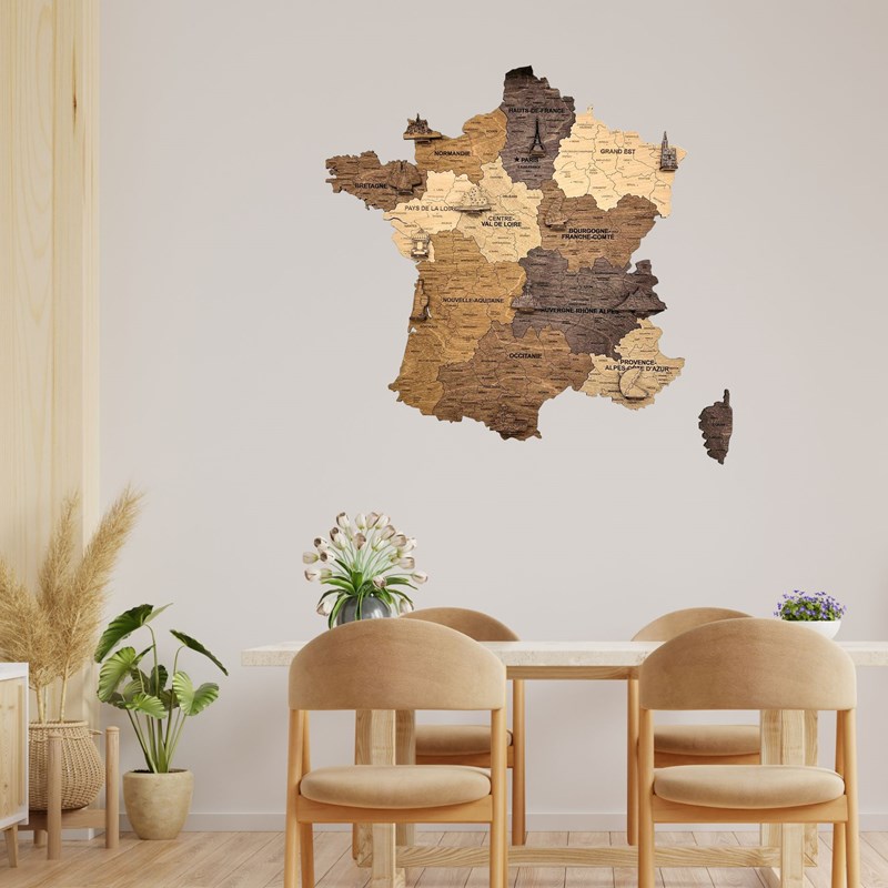 CreatifWood - Carte de france en bois 2d  multicolor