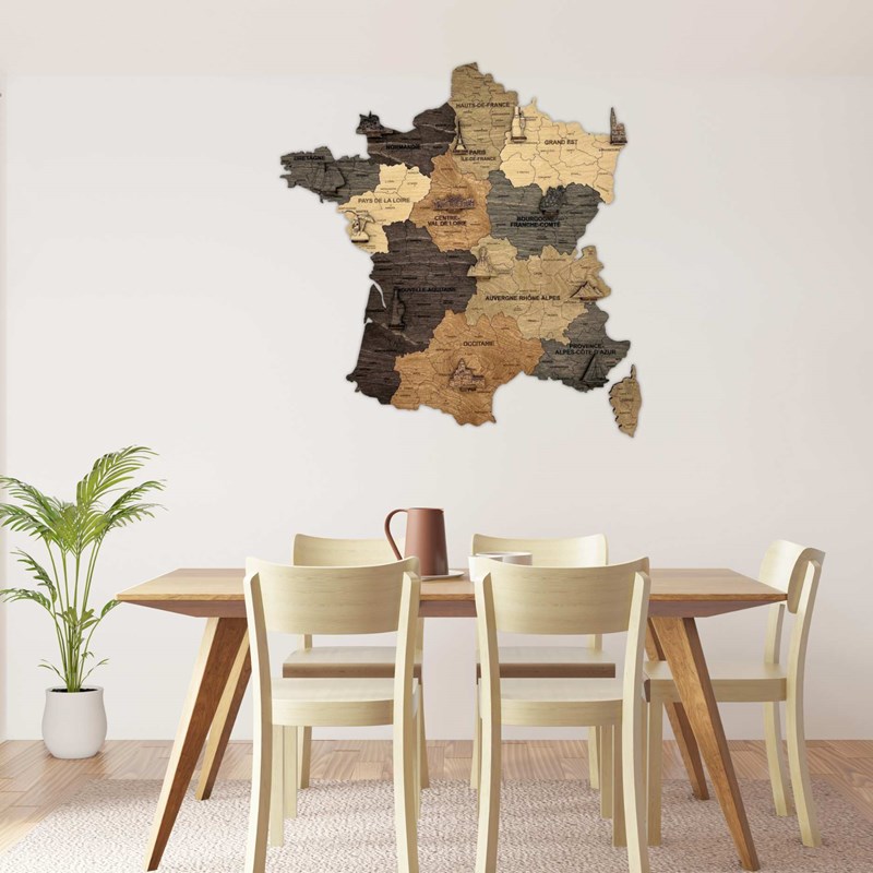 Carte de france en bois 2d graphite