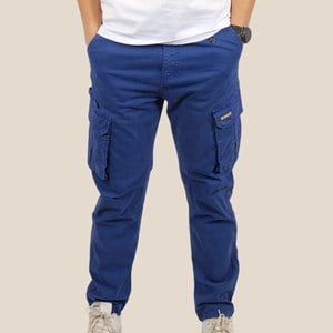 Pantalon cargo bleu coupe droite l