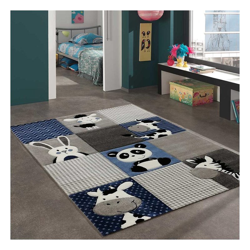 Tapis enfant 100x100 carre bleu